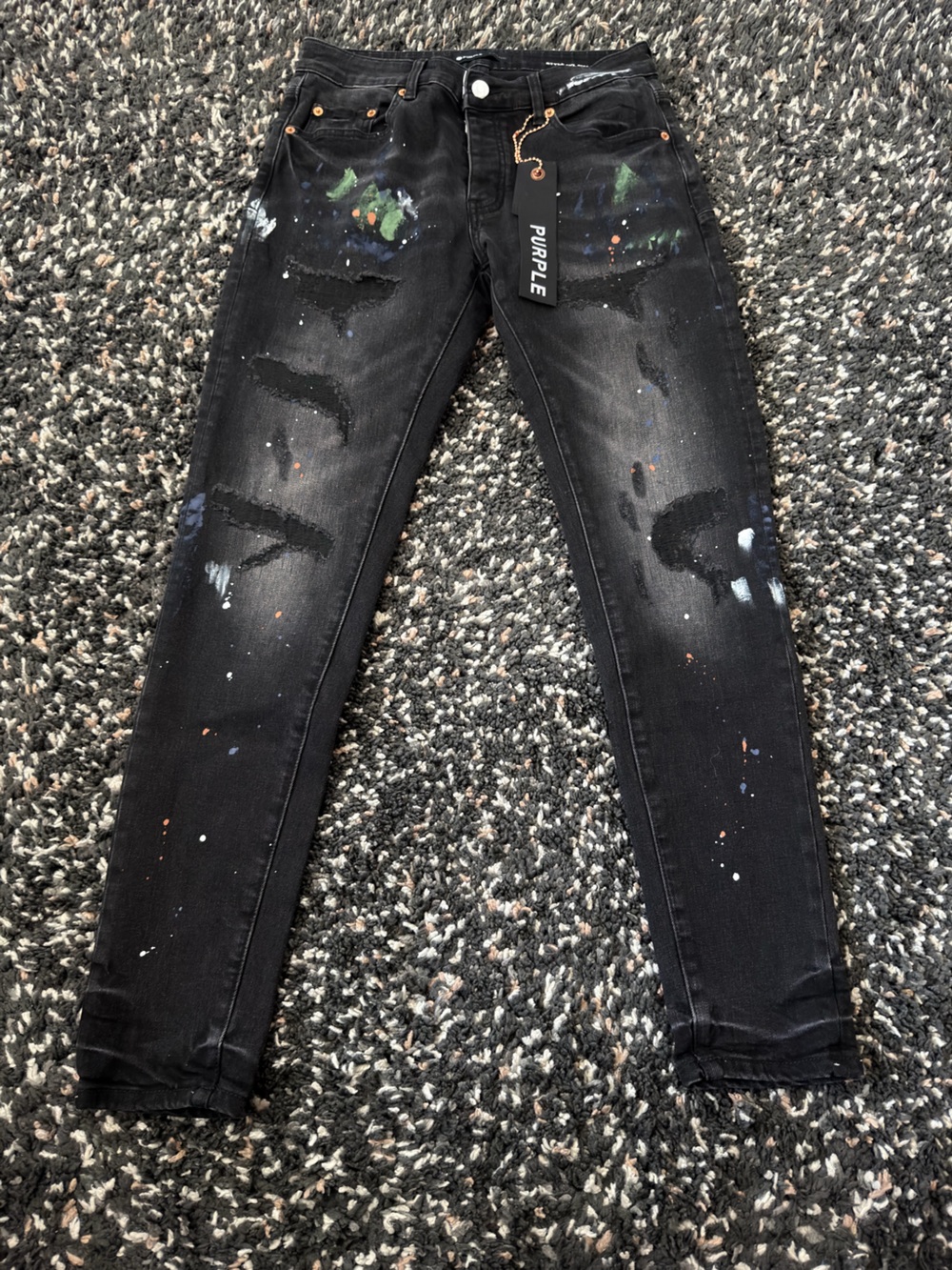 Purple Brand P002 Black Paint Splatter Distressed Skinny Jeans Size 30
